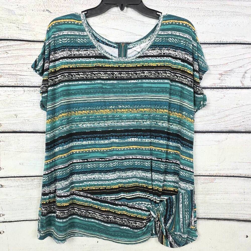 Christopher & Banks Petite XL Teal Stripe Tie Top